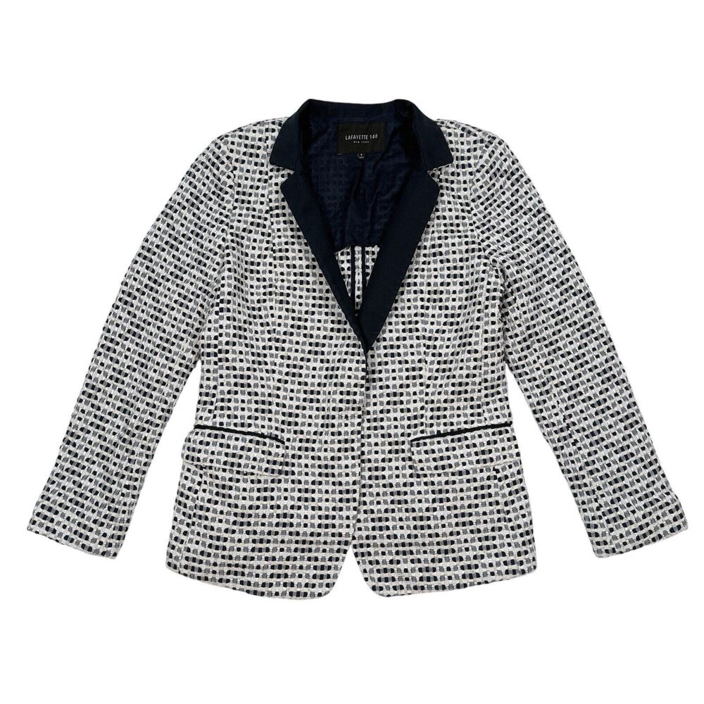 Lafayette 148 Blazer Jacket Womens 8 Navy Blue Woven Career Professional